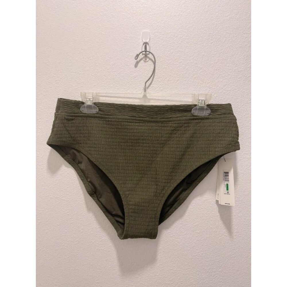 DKNY High Waist Bikini Bottoms in Moss Green, Size L NWT